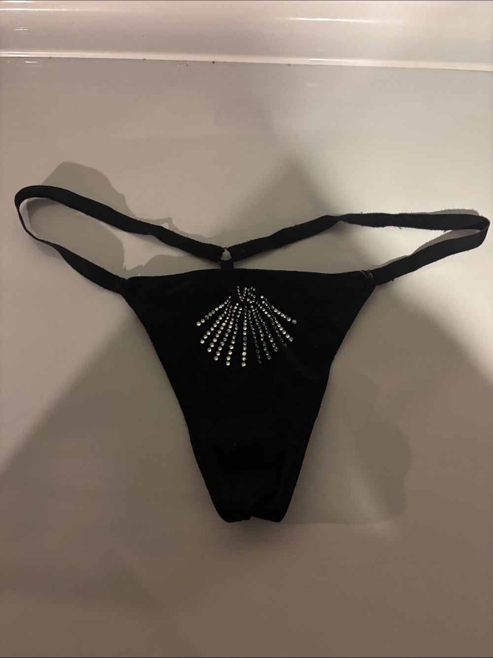 Victoria's Secret Black Rhinestone Fan Thong Panty